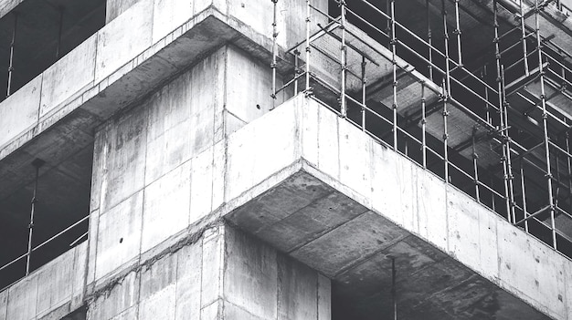 Concrete structures of a building construction with scaffolding