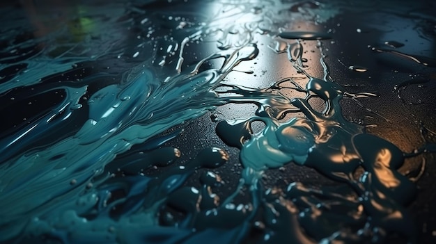 Concrete surface with spilled water and liquid Generative Ai