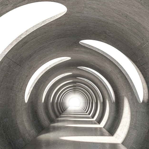 concrete tunnel with curved side windows3d render