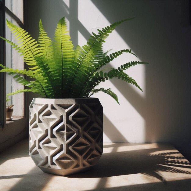 Photo concrete vase with green ferns