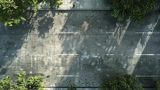 Concrete Wall and Trees in City Streetscape Urban Geometry Overhead View