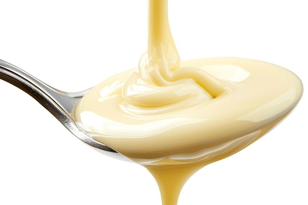 Condensed milk on spoon white background