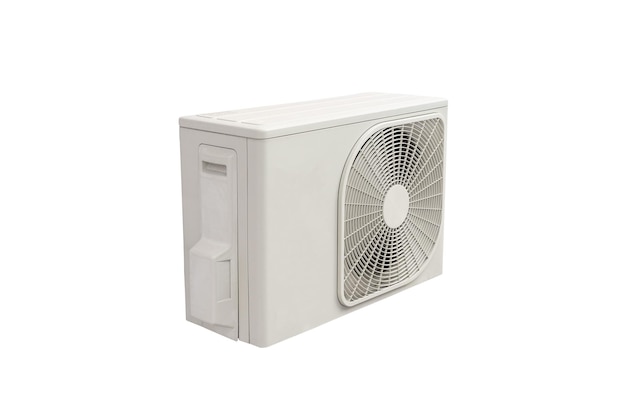 Condensing unit of air conditioning system Condensing unit for installed on wall Isolated on white background with clipping path