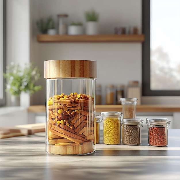 Condiment jar mockup in kitchen