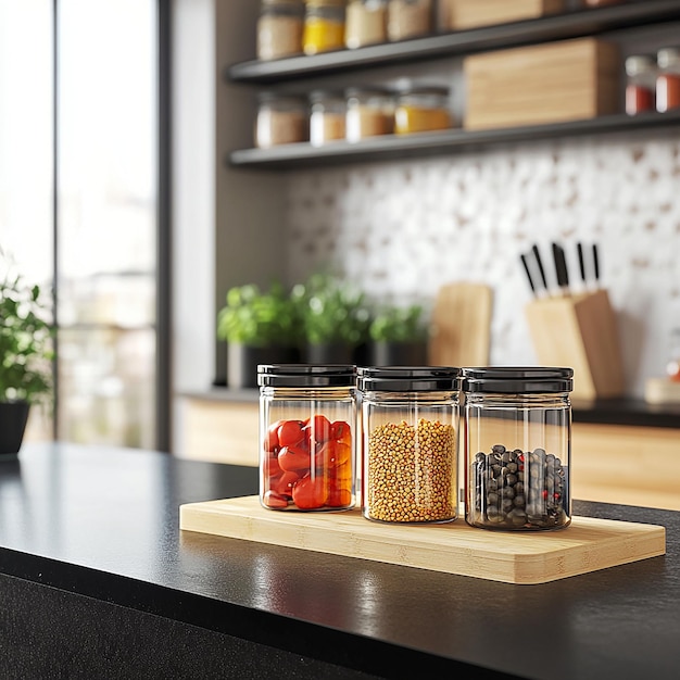 Condiment jar mockup in kitchen