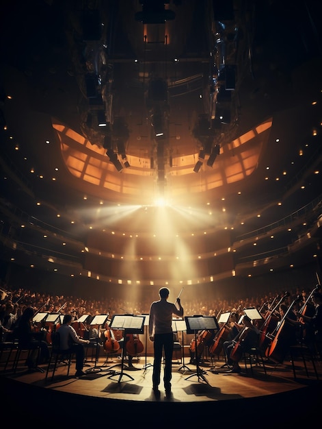 Conductor standing in front of the stage