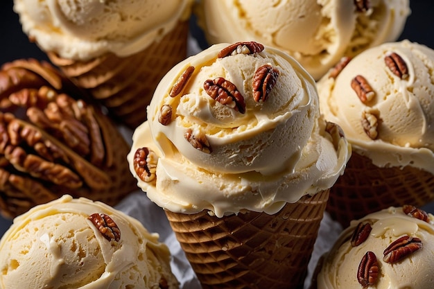 A cone of butter pecan ice cream