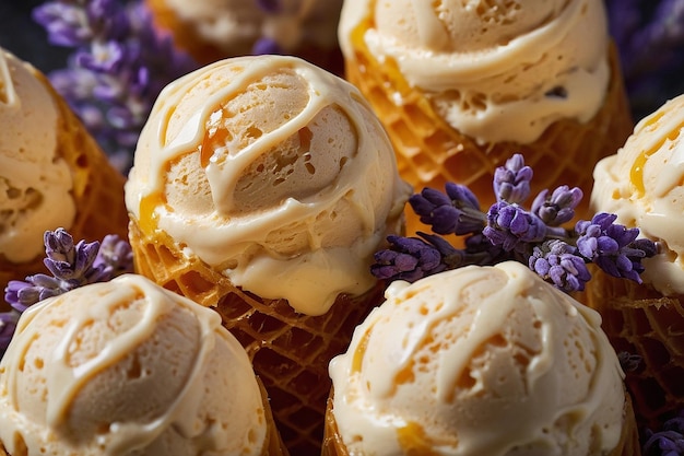 A cone of honey lavender ice cream