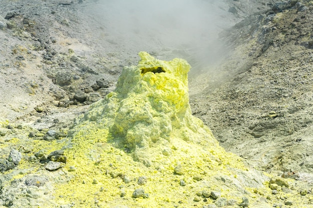 Cone of sulfur deposits around a fumarole in a solfataric field