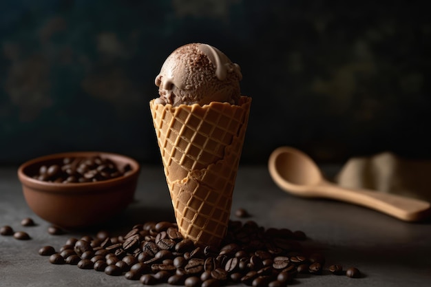 Cone With Scoop Of Coffeeflavored Ice Cream Day Celebration Generative AI