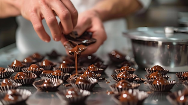 Photo confectioner making delicious chocolates