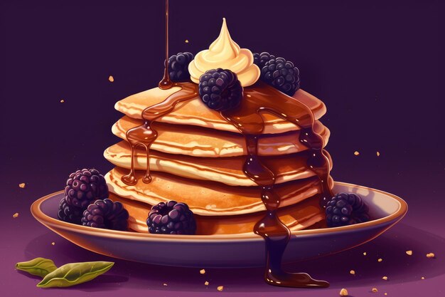 Confectionery illustration of pancakes on purple generative ai