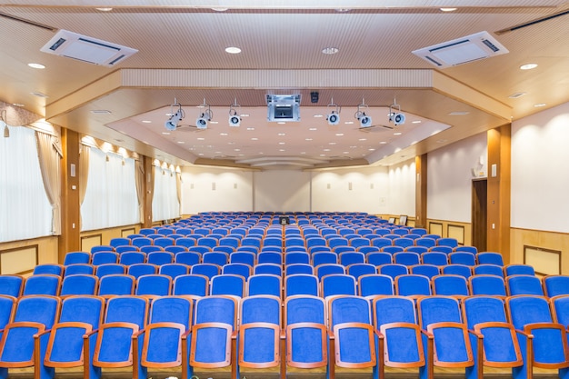 Conference hall with blue seats