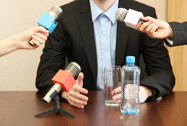 Conference meeting microphone with businessman or politician