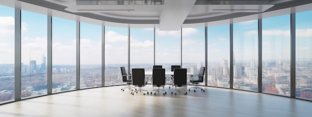 Conference room in modern office with window and lake view Generative AI AIG18