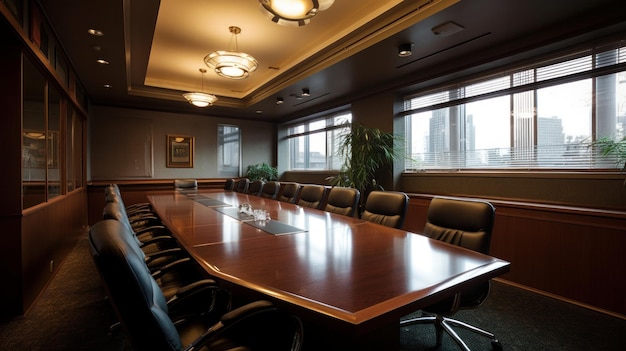 Conference room A room in a building where meeting AI generated