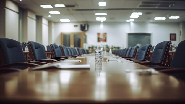 Conference room A spacious room equipped with a large desk AI generated