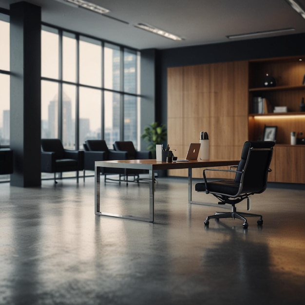 a conference room with a desk and chairs in it