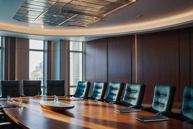 Conference room with ergonomic chairs round table