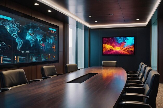 Conference room with a large interactive touchscreen