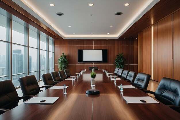 Conference room with long oval table