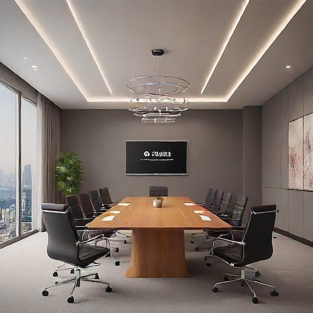 a conference room with a sign that says g amp o