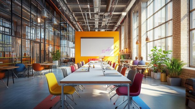 Photo a conference room with a yellow wall with a sign that says quot conference quot