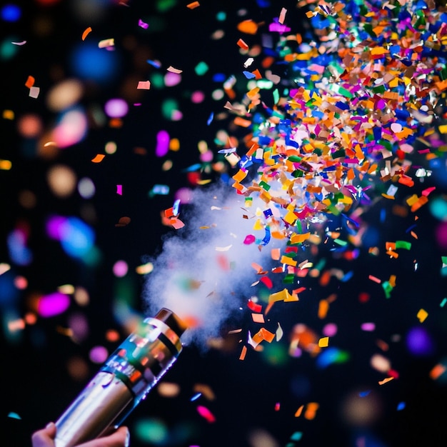 Photo a confetti cannon shooting colorful confetti into the air at a new years party