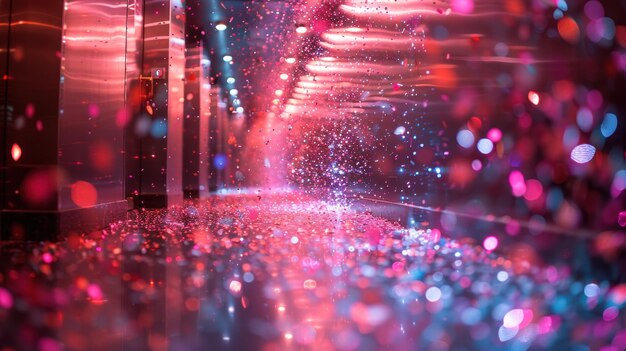 Confetti Celebration in an Illuminated Hallway