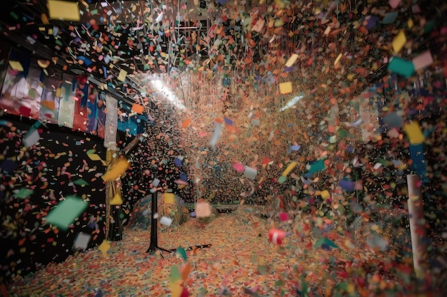 Confetti raining down from the ceiling in dazzling display