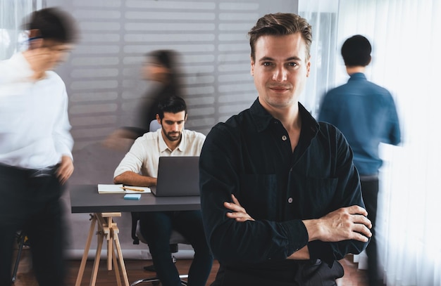 Confidence and happy smiling businessman portrait prudent