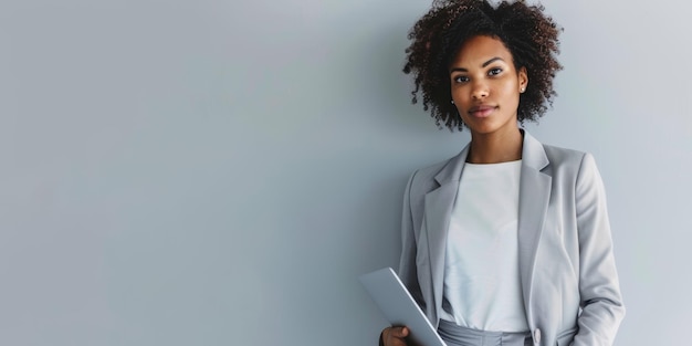 Confident African American businesswoman with laptop