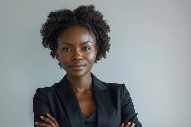 Confident African American female CEO on white background