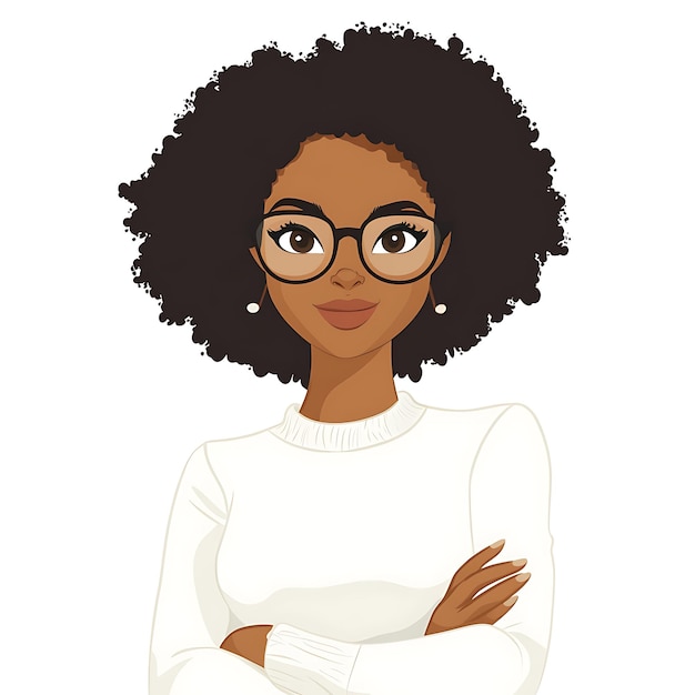 Confident African American Woman with Glasses and Arms Crossed