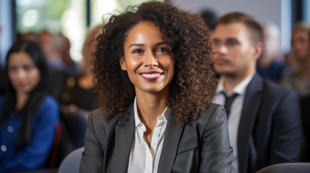 Confident african woman happily working at work