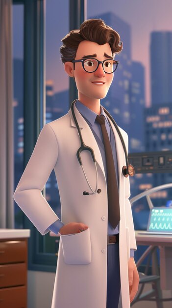 Photo confident animated doctor in modern clinic