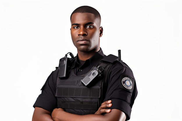 Confident Armed Security Guard Striking Pose on White Background A Striking 32 AR Image