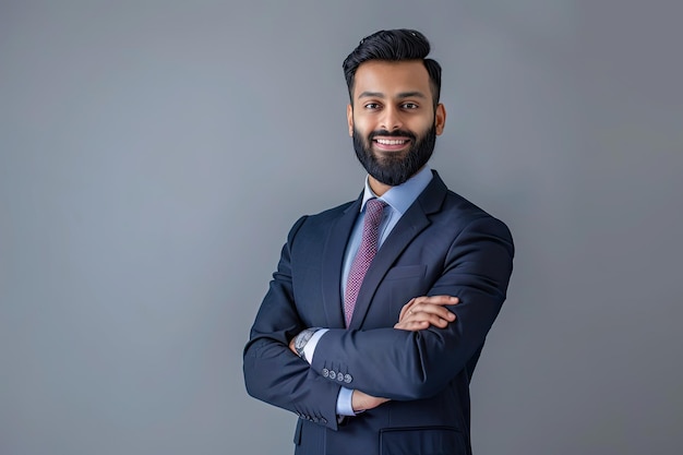 Confident Bearded Indian Businessman Standing with Arms Crossed