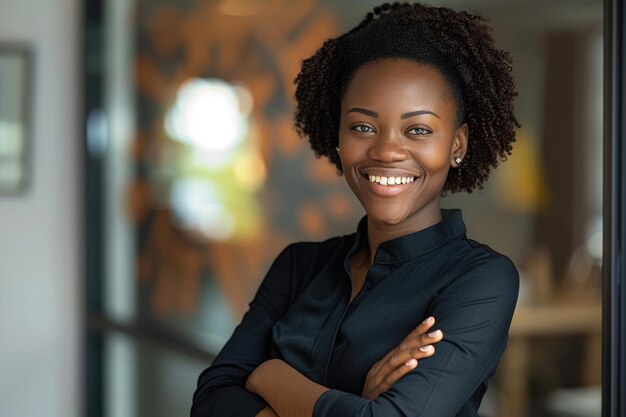 Confident Black woman in small business management office portrait