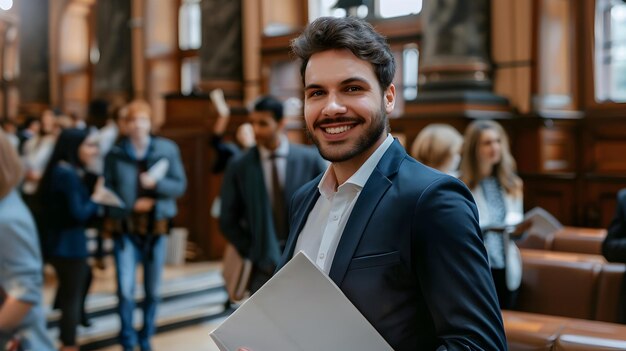 Confident Business Professional in Suit Smiling at in Office Environment