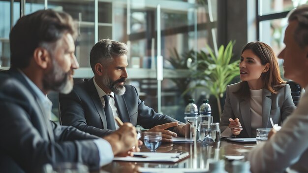 Confident business professionals having a meeting in a modern office space