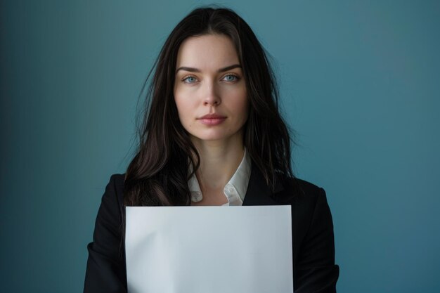 Confident Business Woman Executive Showcasing a Blank Paper Perfect for Corporate Presentations