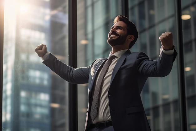 Confident Businessman Achieving Success in Modern Office