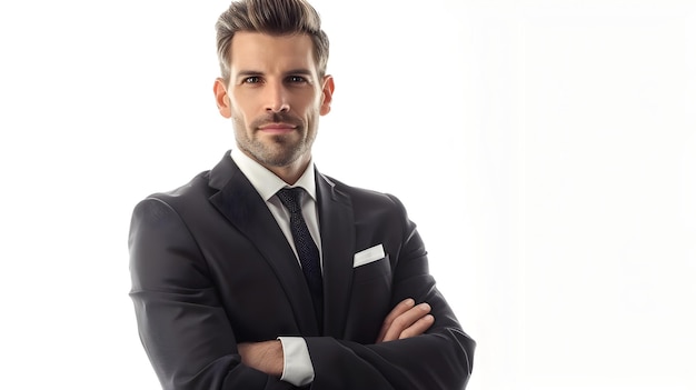 Confident Businessman Exuding Professionalism and Authority on a Pristine White Backdrop