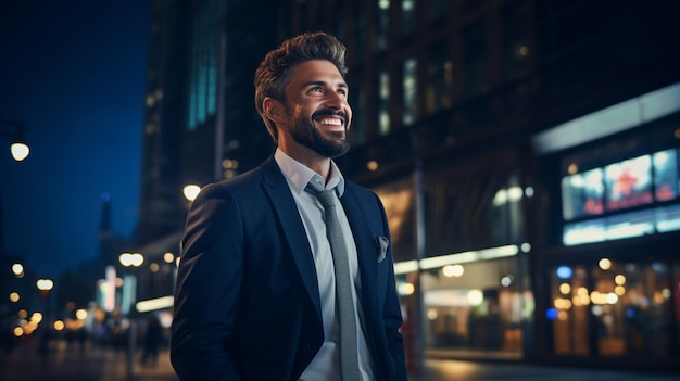 confident businessman in luxury suit holds garment