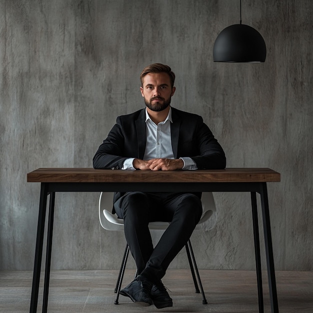 Photo confident businessman at modern desk