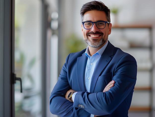 Confident businessman smiling in office