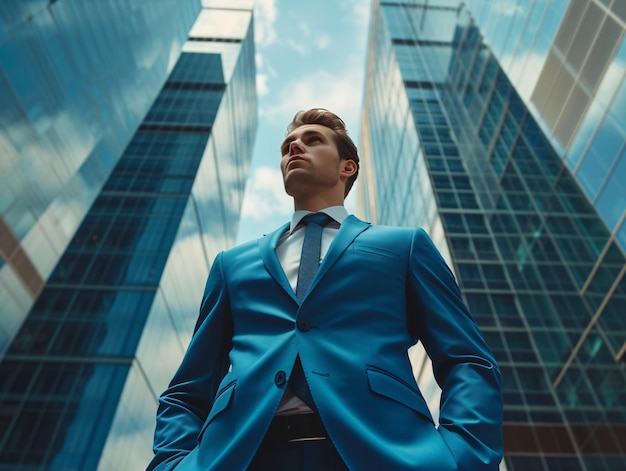 Confident Businessman Standing Before Urban Skyline Generative AI