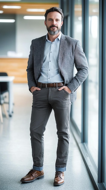 Photo confident businessman standing in modern office