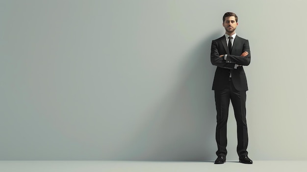 Confident businessman standing with arms crossed against a blank wall